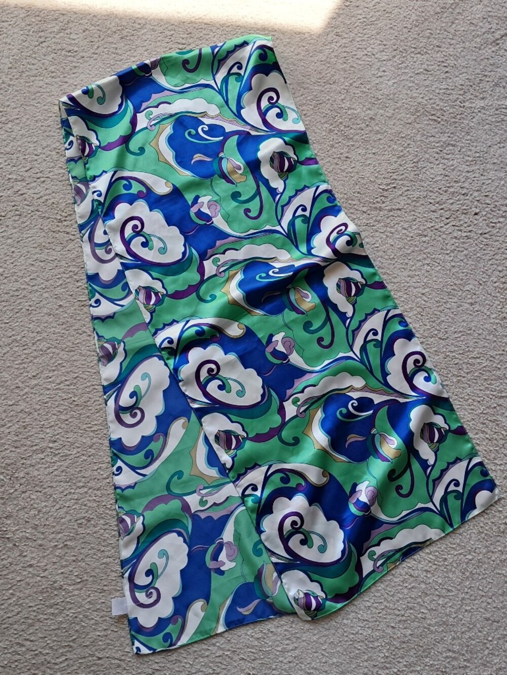 Vibrant Blue & Sea Green Floral Satin Scarf
